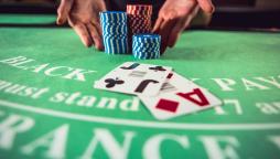 blackjack table with casino chips